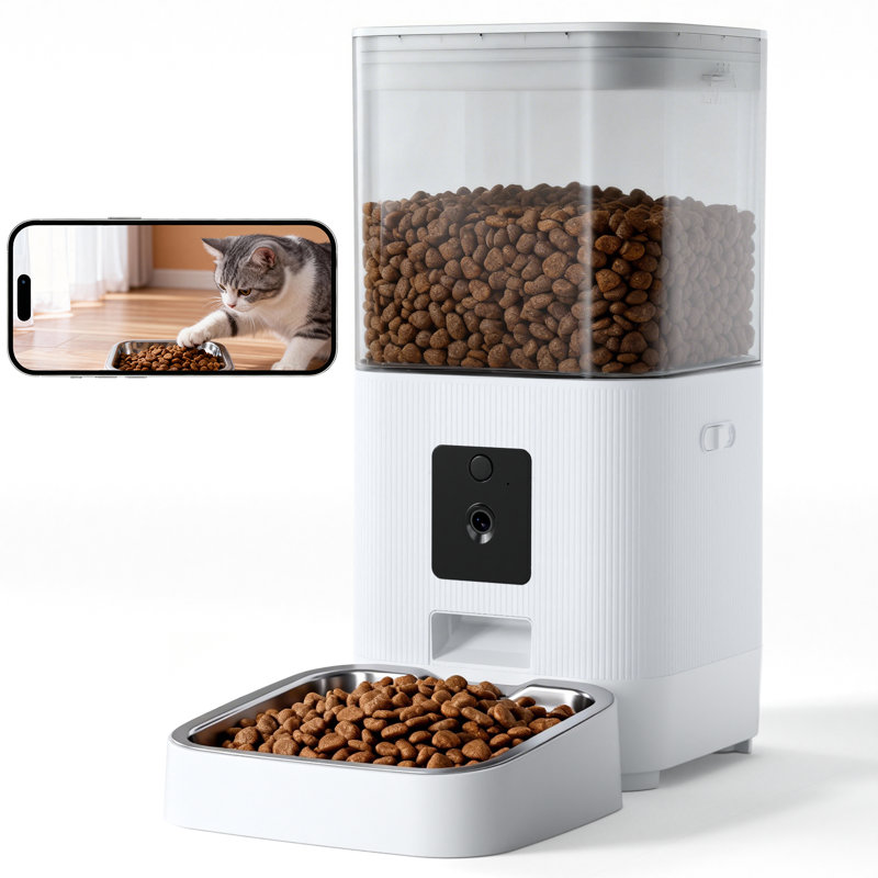 Automatic Cat Feeder, 5G WiFi Automatic Dog Food Dispenser with Night Vision, 2-Way Audio for Cat & Dog, Low Food & Motion & Sound Alerts, Detachable for Easy Clean Visit