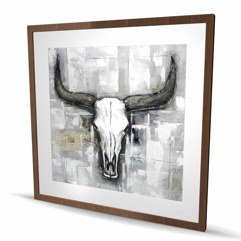 Bull Bull Skull, reproduction d'art encadrée rustique