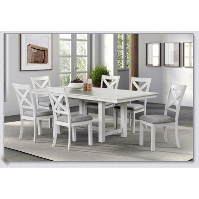 Contemporary 7-Piece Dining Set with Extendable Table and 6 Cross-Back Cushioned Chairs for Elegant Gatherings