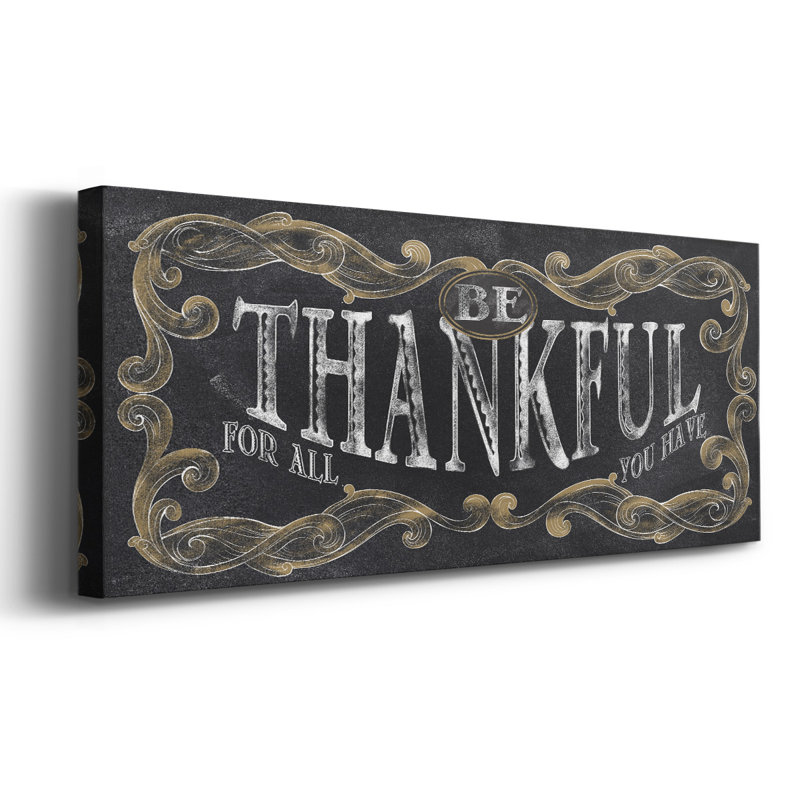 "Be Thankful" sur toile, art textuel, H 20 po x l 50 po x P 1,5 po