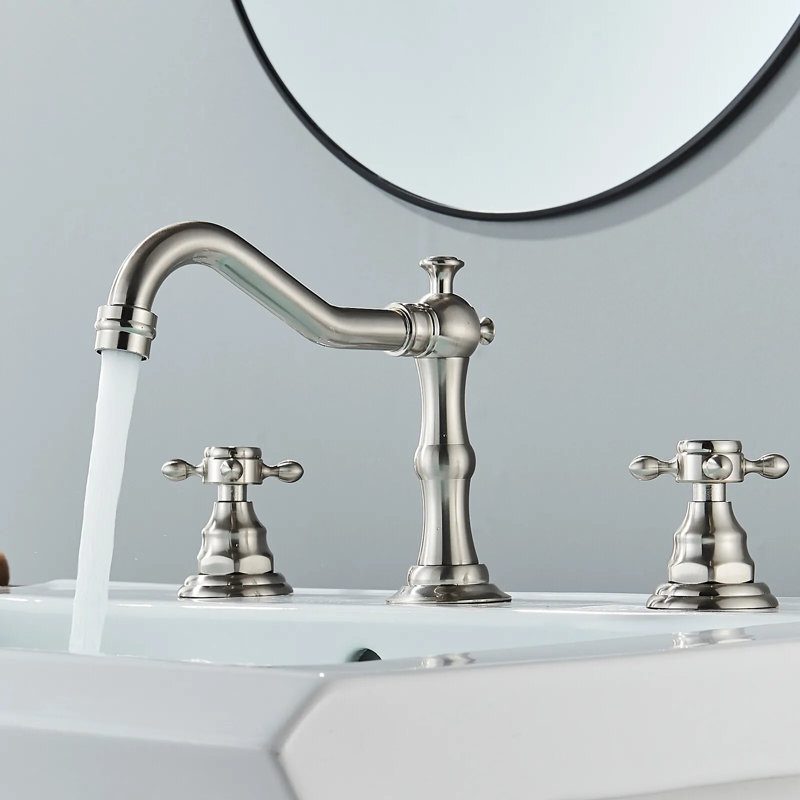8 inch 2 Handles 3 Holes Widespread Bathroom Sink Faucet Bathroom Vanity Faucet Basin Mixer Tap Faucet Matching Pop Up Drain with Overflow