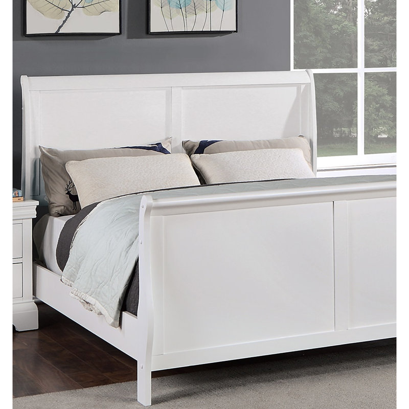 Grand lit contemporain avec tête de lit et contreplaqué de taille blanche, Queen