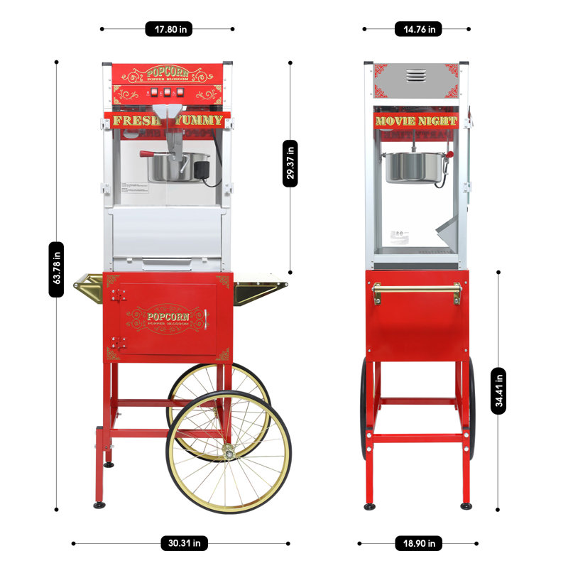 Machine à maïs soufflé de 20 onces, conception simple et amovible, facile à déplacer, livrée avec une bouilloire en acier inoxydable, une lampe chauffante et des accessoires pour les réunions de famille et les salles de cinéma