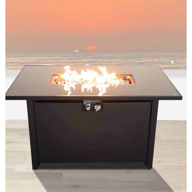 25" H X 42" W Steel Fire Table, Black, 50000Btu Heat Generation Pit Table For Outdoors, Steel, Height Width
