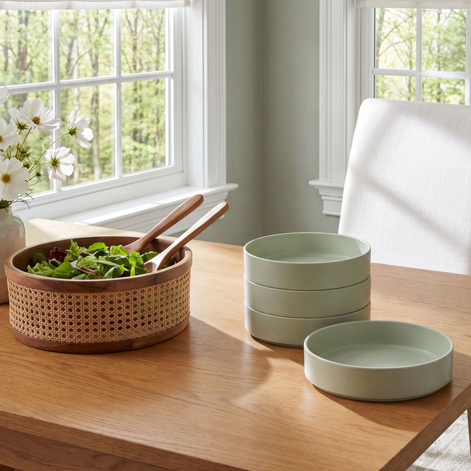 Stackable Stoneware Pasta Bowl, Green