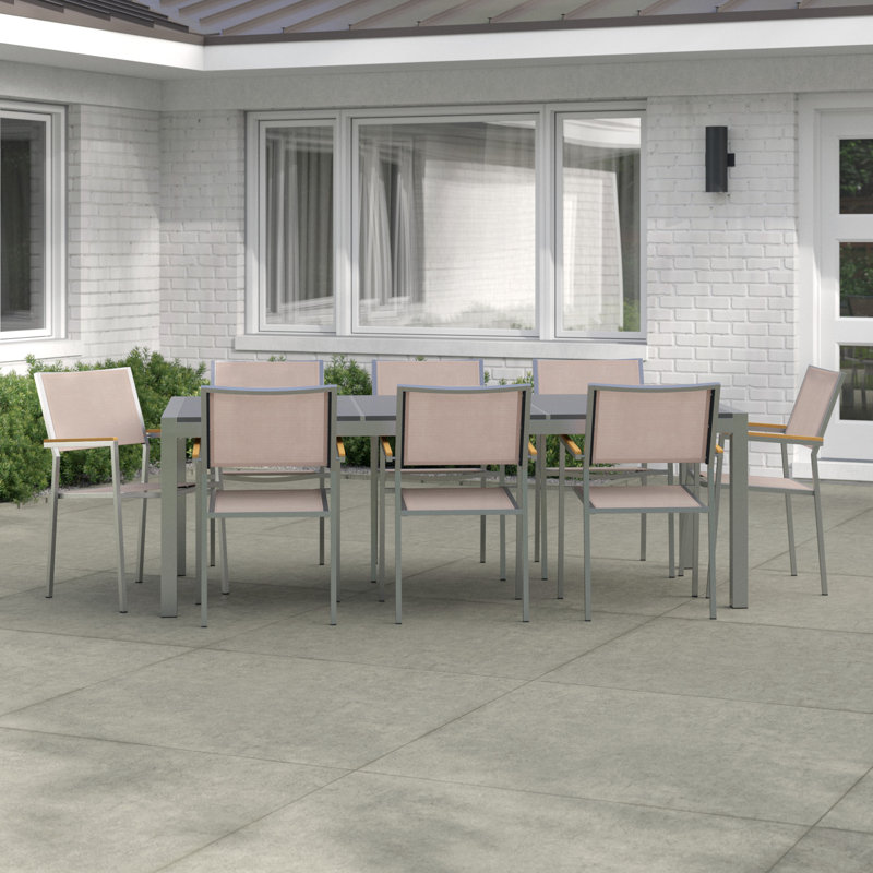 Burrough 8 - Person Patio Dining Set with Rectangular Table, Grey, Beige
