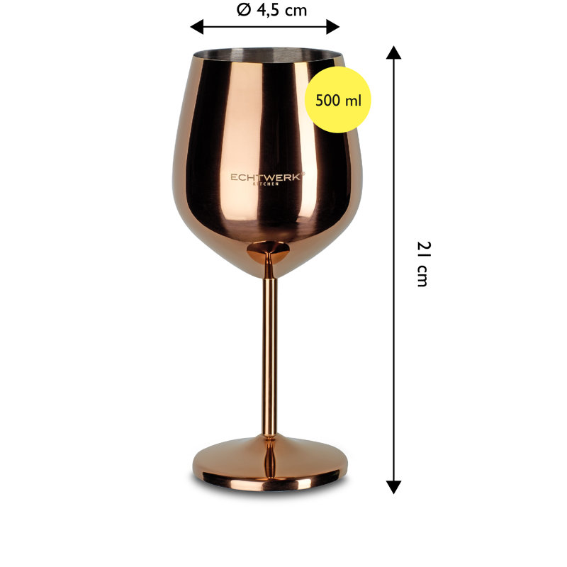 Echtwerk bruchsichere Weingläser/Weinkelche aus Edelstahl, 6tlg, 21x 7,3cm, 0,5L, Copper