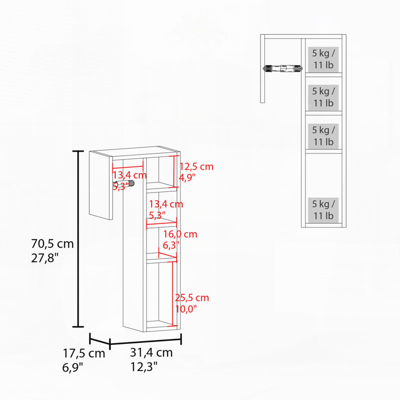 Porte-papier hygiénique blanc avec 3 tablettes ouvertes