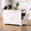Îlot de cuisine cannelé avec armoire de rangement pour poubelle, prise de courant, support de rangement interne, îlots de cuisine roulants sur 5 roues avec 3 tiroirs, 3 supports latéraux ouverts pour poubelle de 10 gallons-839954320