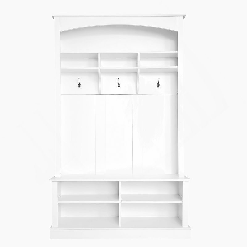 47.2'' Wide Hall Tree with Bench and Shoe Storage, Multi-functional Storage Bench