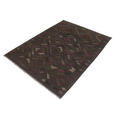 Tapis brun / bleu en laine noué à la main de 5 pi 6 po x 8 pi Cedor Southwestern