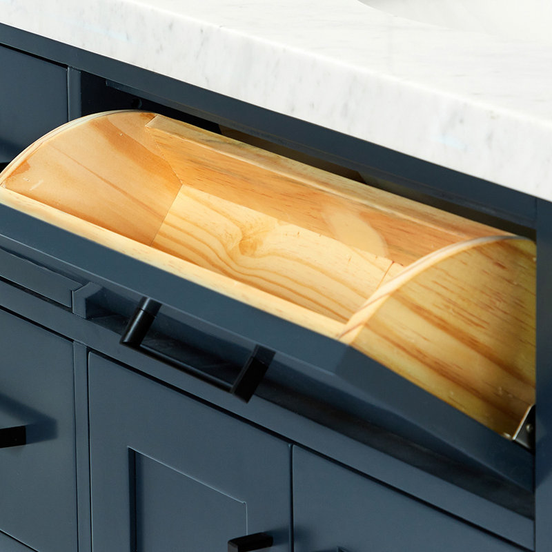 ARIEL HEPBURN 37 IN RIGHT OFFSET RECTANGULAR SINK VANITY 1,5 IN, Midnight Blue, Oval, Right