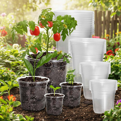 Paquet de 36 pots de chambre de bébé transparents avec trou de drainage, jardinières en plastique renforcé, 6,7 po, 5 po, 4 po, 3,5 po pour le démarrage des graines, la coupe des racines et la propagation des légumes