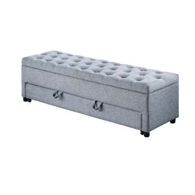 Contemporary Living Room Storage Ottoman With Tufted Seat, Boucle Fabric, And Dual Storage Solutions For Modern Spaces