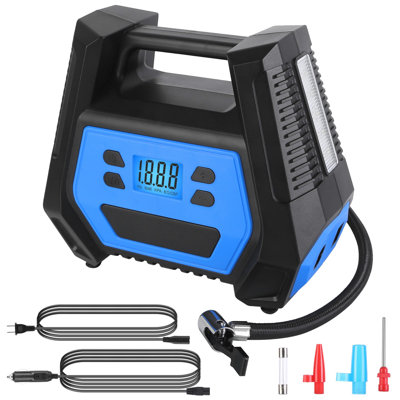 Portable Tire Inflator 150 PSI 120W Tire Pump with Digital Display Light Inflatable Nozzle Needle