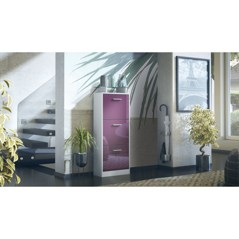 12 Pair Shoe Storage Cabinet, White/Blackberry