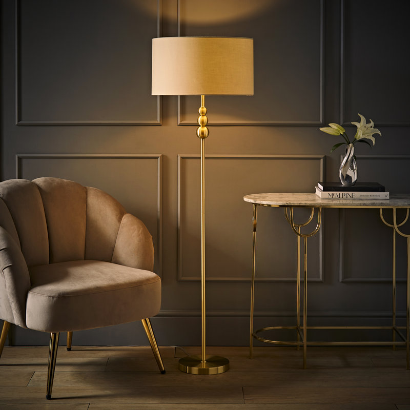 Randalia 145cm Traditional Floor Lamp, Natural, Brushed Gold