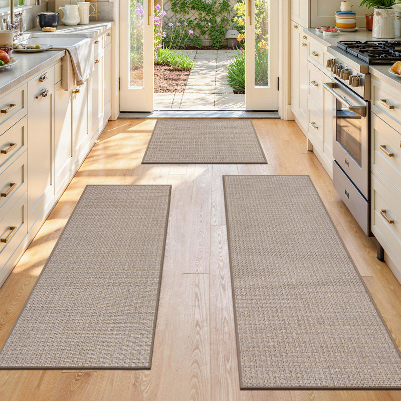 Tapis de cuisine tissés antidérapants (ensemble de 3), Beige