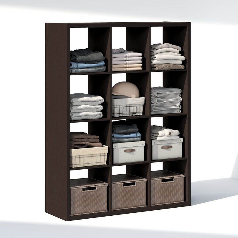 Heddy 111.3cm W Manufactured Wood Shelving Unit, Dark Oak