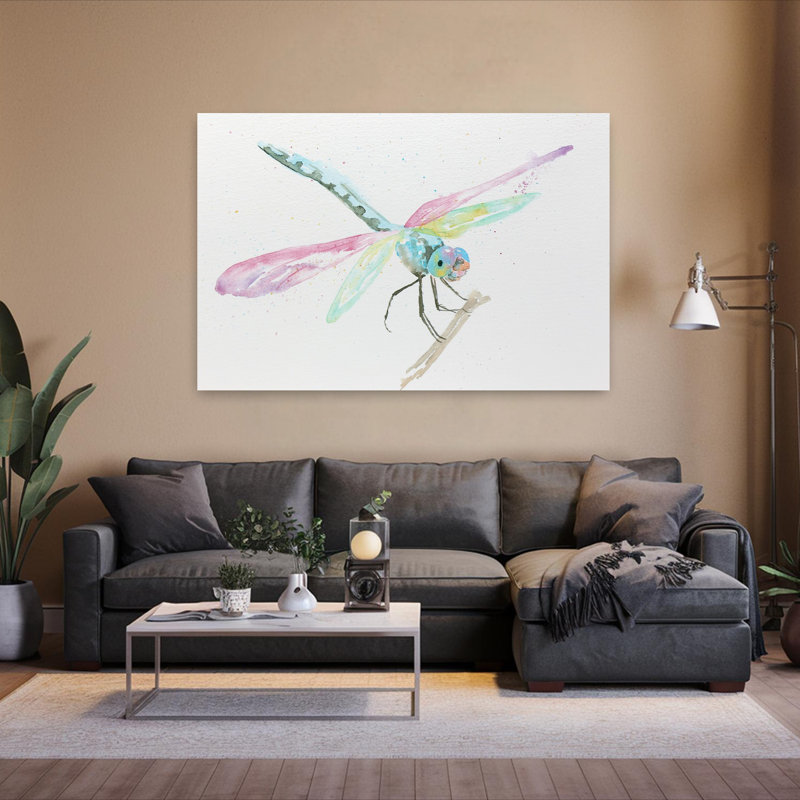 Libellules sur une branche aux couleurs pastel, délicat libellule délicate, H 60 po x l 40 po