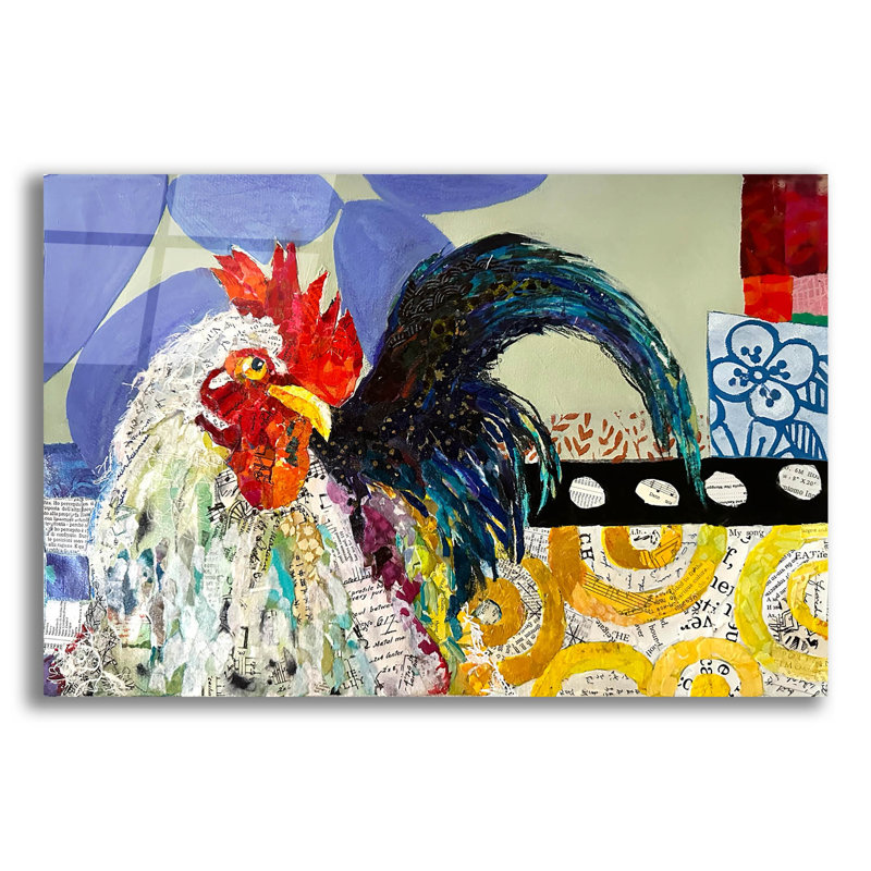  Art mural en verre acrylique 24 "x 16", "Three Rooster Party" par St Hilaire Elizabeth