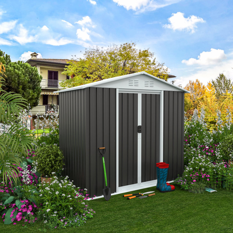 Outdoor Storage Sheds Apex Roof, Gray, 72.48" H x 74.72" W x 45.72" D