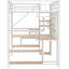 Lit mezzanine blanc avec bureau intégré, rangement et escalier à tablettes en métal