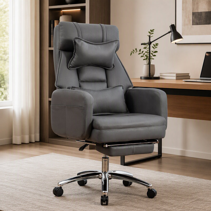 Fauteuil de bureau pivotant ergonomique avec soutien lombaire et appui-tête, haut dossier en cuir pour un confort et un style ultimes