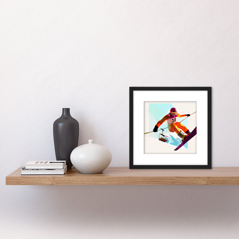 Ski Jump Skiing Bright Winter Watercolour - Single Picture Frame Print