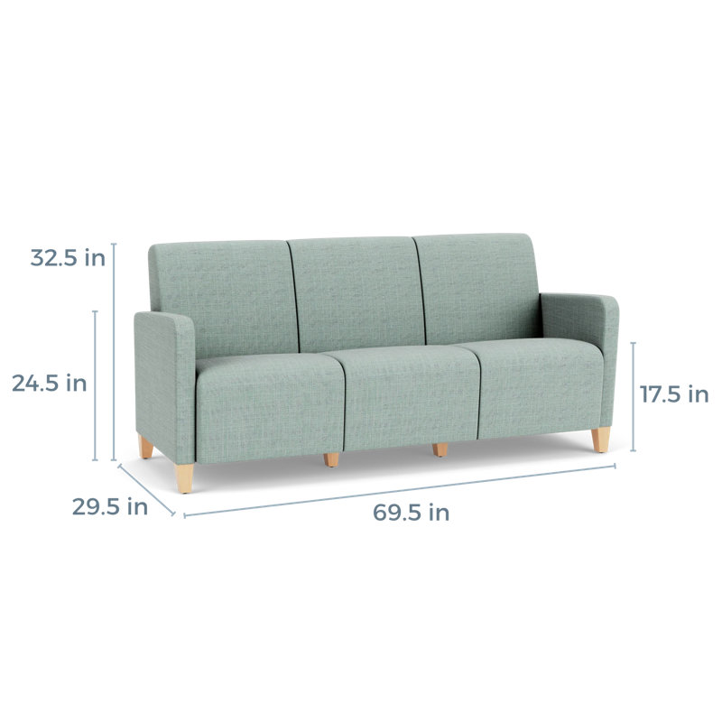 Fauteuil de réception 3 places Ravenna, Bois naturel, Chambray écume de mer