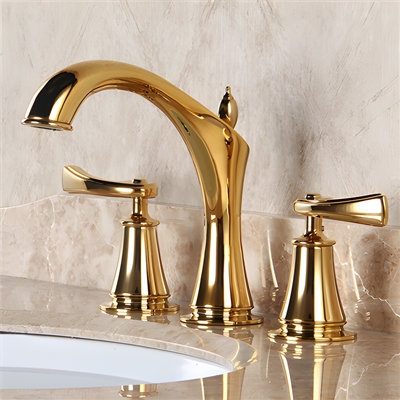 Lumina Gold Finish Solid Brass 8-Inch Widespread Faucet by BathSelect – Contemporary Design, Dual Handles