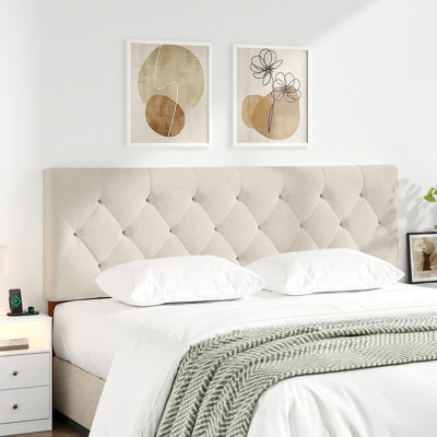 Adjustable Height Upholstered Headboard,Foldable Queen Beige