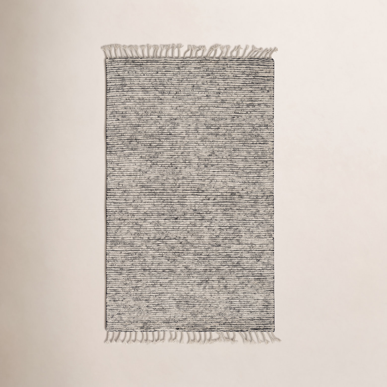 Swifton Gray Hand-Knotted Striped Wool Rug, Rectangle 5' x 8'