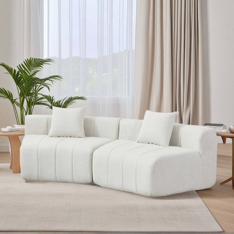 Canapé symétrique modulaire en chenille avec 2 coussins pour chambre à coucher, salon, bureau, salle de lecture