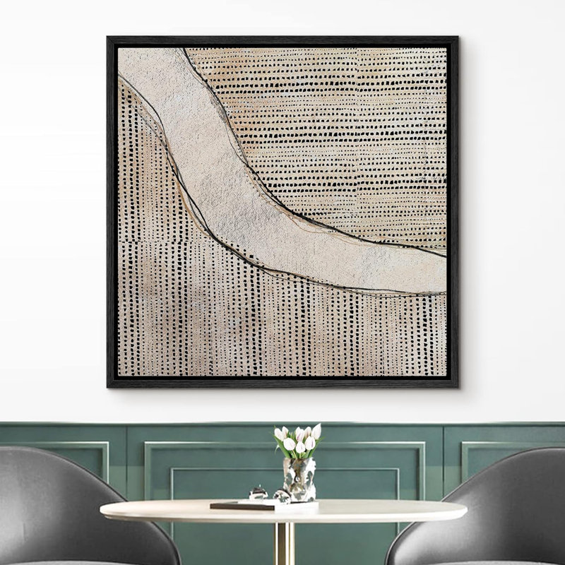 " Geometric Brown Black Stripe ", Black  Canvas, 24" H x 24" W
