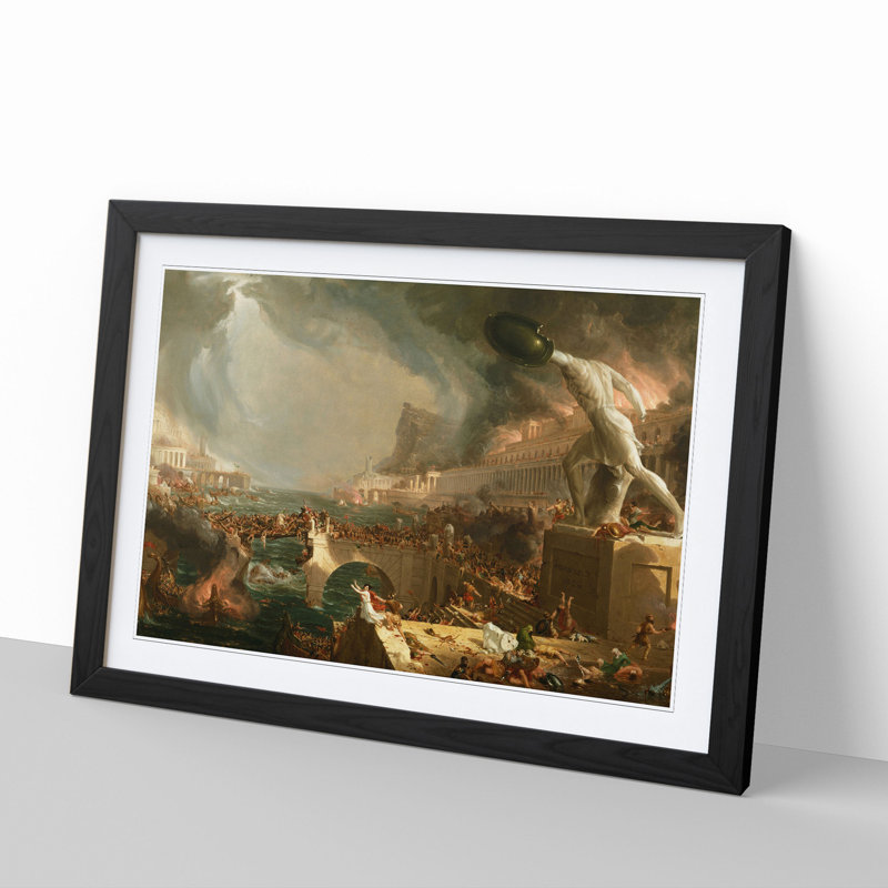 Course of the Empire Destruction by Thomas Cole - Picture Frame Painting on MDF, 27cm H x 36cm W x 2cm D, Black Framed