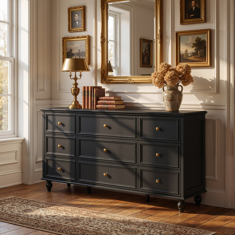 9 Drawer Double Dresser, Black