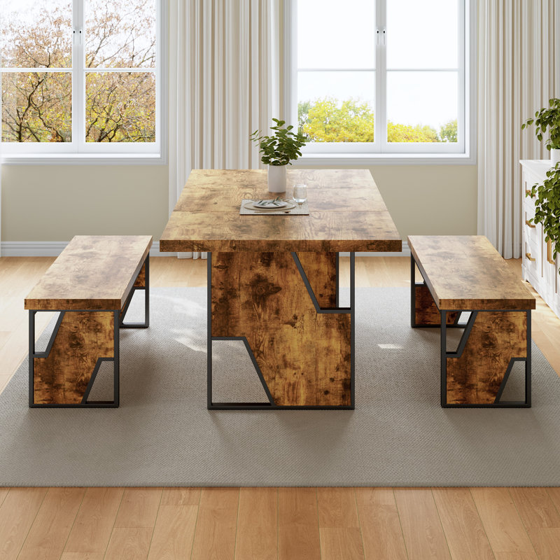 Ensemble de table de salle à manger 3 pièces pour 6 à 8 personnes, table de cuisine rectangulaire de 70,8 po avec 2 bancs pour coin-repas et mobilier de salle à manger