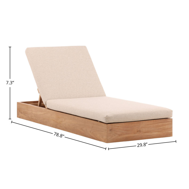 Darlene Teak Wood Outdoor Chaise, Sand