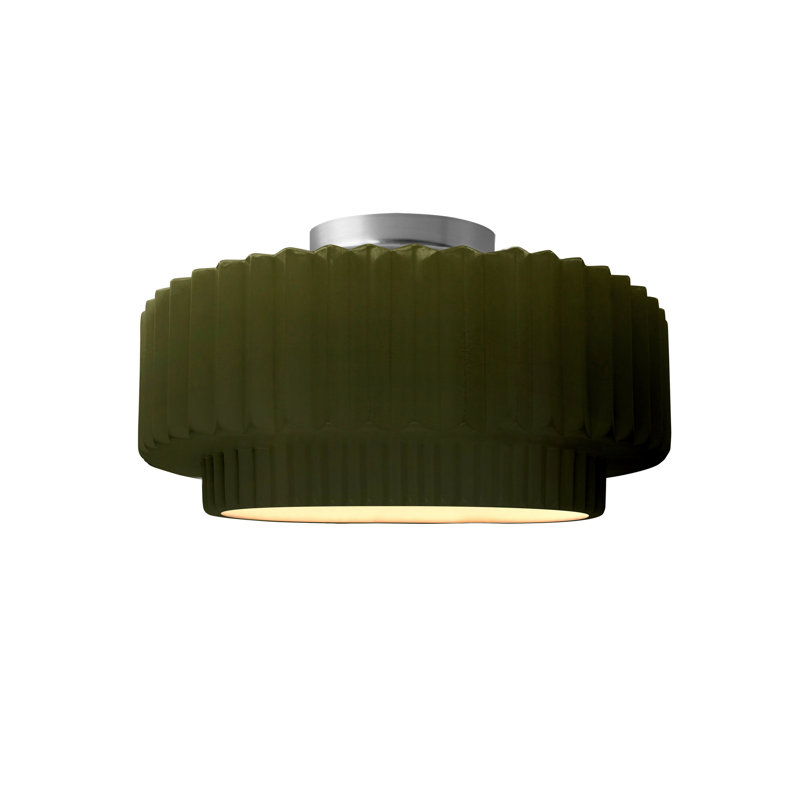 Ceramic LED Semi Flush Mount, Pewter Green/Polished Brass, Brushed Nickel, 7" H x 12" W x 12" D