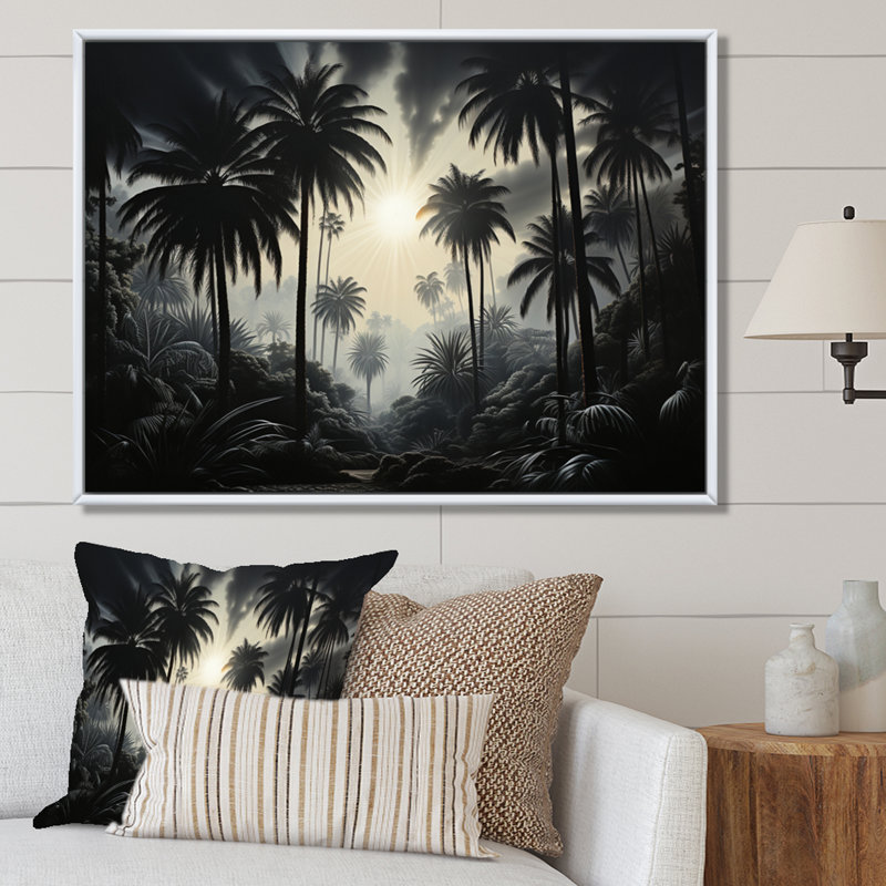 Palmiers, palmiers la nuit - impression, H 12 po x l 20 po x P 1 po, Cadre flottant blanc