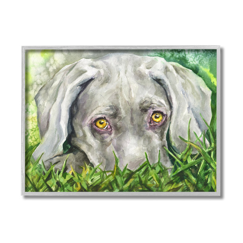 Chiot Weimaraner reposant dans l'herbe verte, Estampe numérique Farmhouse, H 11 po x l 14 po