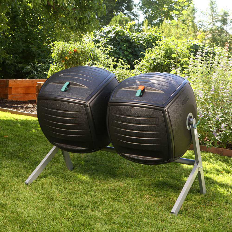 100 Gallon Black Polyethylene Dual Bin Outdoor Compost Tumbler