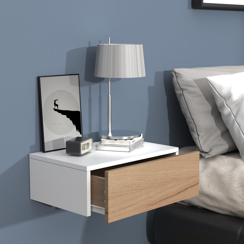 Satender Manufactured Wood Bedside Table, 15cm H x 45cm W x 30cm D, White/Oak wood