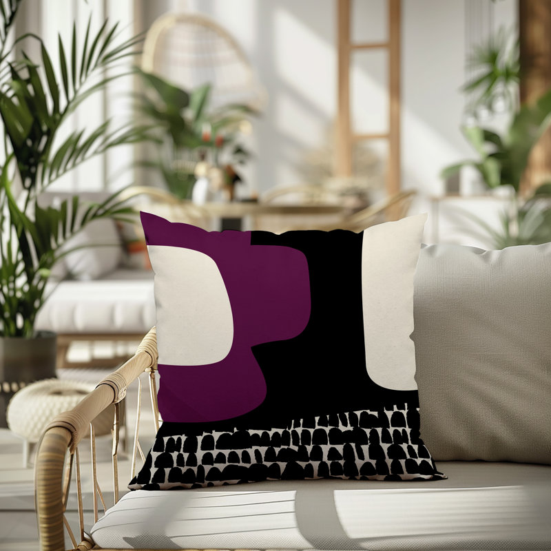 Coussin carré intérieur / extérieur pia, H 15 po x l 15 po, Purple/Black/Off-White