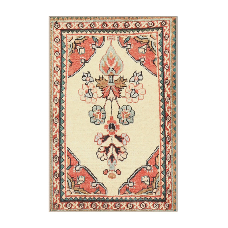 Rouge floral Rami/beige/brun Tapis décoratif, Rectangle 6 pi x 9 pi