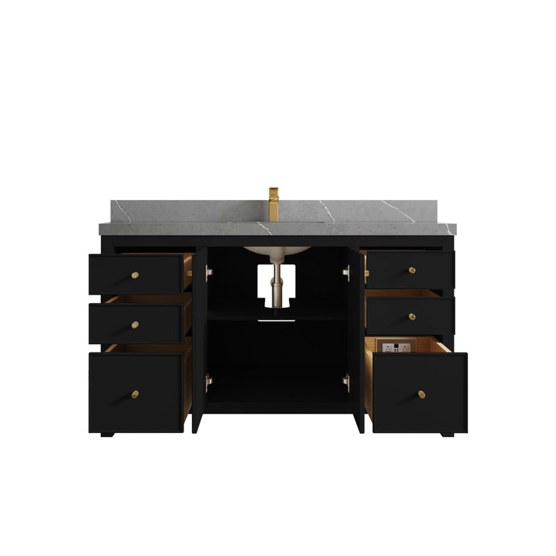 Meuble-lavabo simple 60 po avec plateau Chicago, Gris Piatra