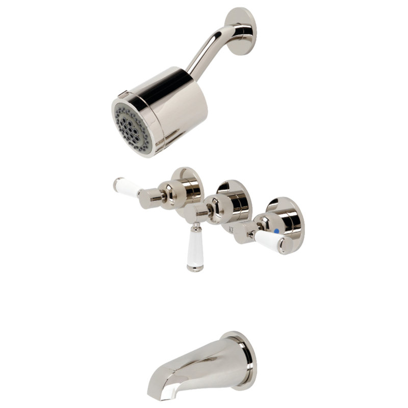 Kingston Brass Paris Triple-Handle Tub and Shower Faucet, Polished Nickel
