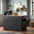 Fluted Rolling Kitchen Island With Trash Can Storage Cabinet, Power Outlet, Internal Storage Rack, 3 Drawers, 3 Open Side Racks