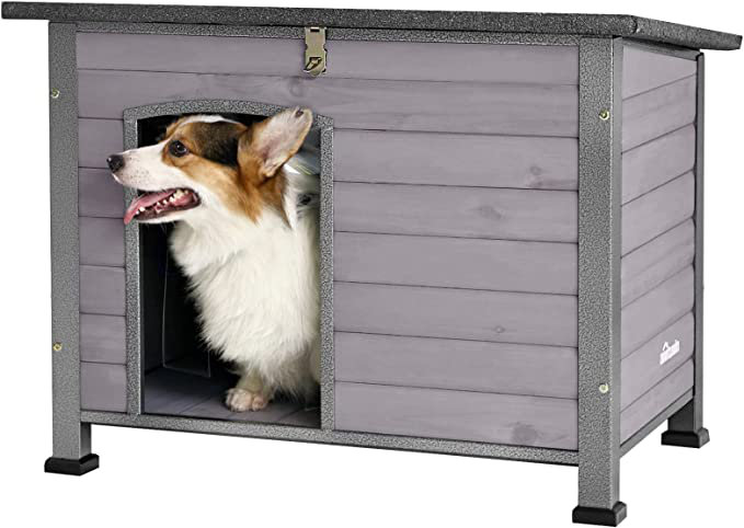 Deema Grey Wood Insulated Dog House, 64cm H x 85.1cm W x 55.9cm D